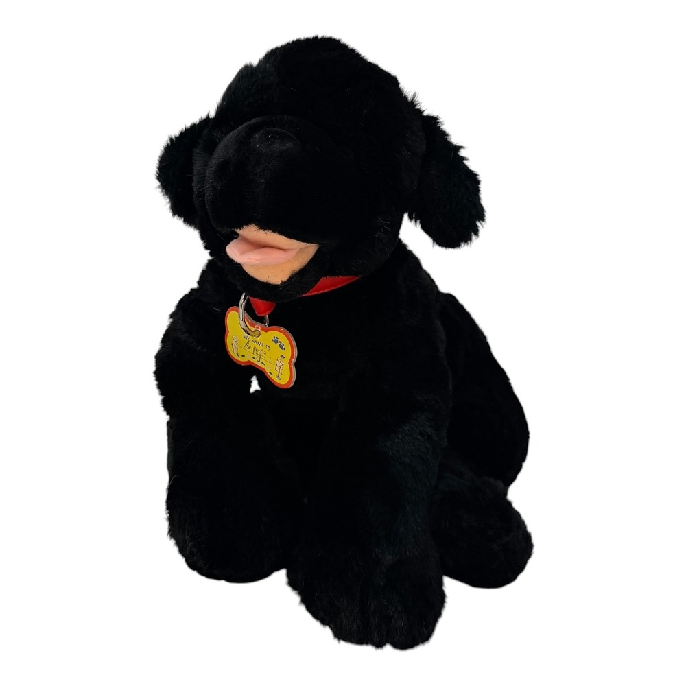 Build-A-Bear Black Lab Dog Retired Plush Black Red Collar Tag Puppy BABW